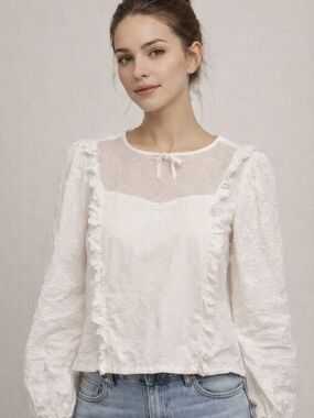 Marc New York White Romantic Lace Marc New York Ivory Ruffled Eyelet Lace Blouse